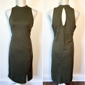 Paperdoll XL Juniors Dress Green Sleeveless Halter Bodycon Zipper Slit Mock Neck